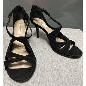 L. K. Bennett Blossom Womens Strappy Sandals Black Suede Heels Size 36 EU 6 US